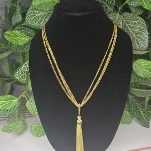 Gold Tone Tassel Necklace, 15"